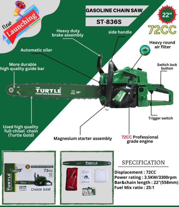 TUF TURTLE GASOLINE CHAIN SAW ST-836S side handle NEW LANCH